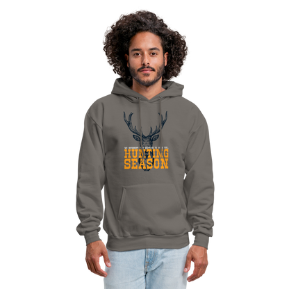 "We interrupt this marriage to bring you hunting season" Men's Funny Hunting Hoodie - asphalt gray